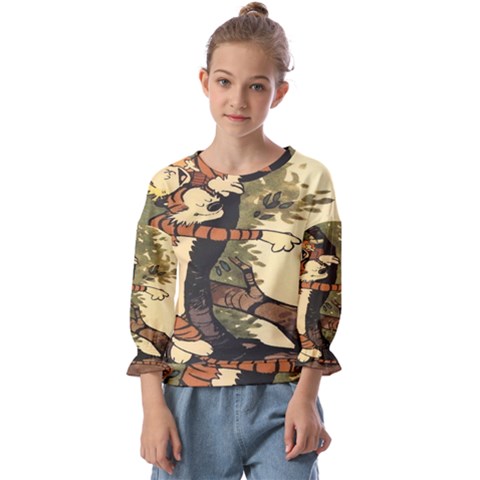 Calvin And Hobbes Kids  Cuff Sleeve Top by artworkshop