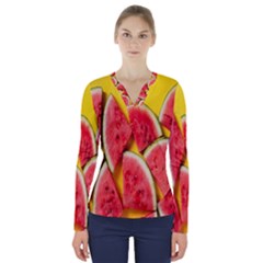 Watermelon V-neck Long Sleeve Top by artworkshop