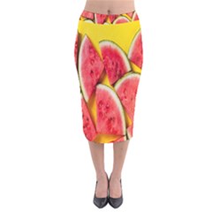 Watermelon Velvet Midi Pencil Skirt by artworkshop