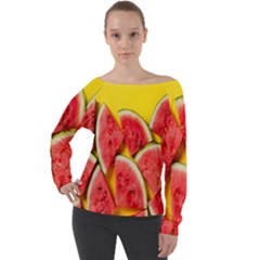 Watermelon Off Shoulder Long Sleeve Velour Top by artworkshop