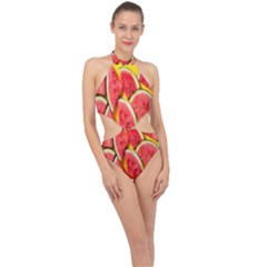 Watermelon Halter Side Cut Swimsuit by artworkshop