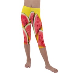 Watermelon Kids  Lightweight Velour Capri Leggings  by artworkshop