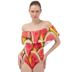 Watermelon Off Shoulder Velour Bodysuit  by artworkshop