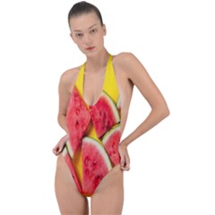 Watermelon Backless Halter One Piece Swimsuit