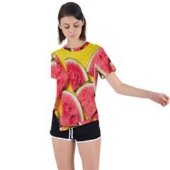 Watermelon Asymmetrical Short Sleeve Sports Tee by artworkshop