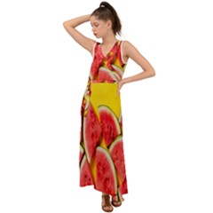 Watermelon V-neck Chiffon Maxi Dress by artworkshop