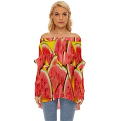 Watermelon Off Shoulder Chiffon Pocket Shirt by artworkshop