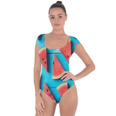 Watermelon Blue Background Short Sleeve Leotard  by artworkshop