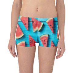 Watermelon Blue Background Reversible Boyleg Bikini Bottoms by artworkshop