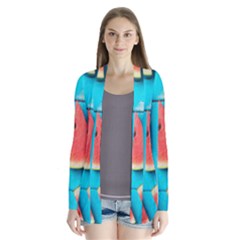 Watermelon Blue Background Drape Collar Cardigan by artworkshop