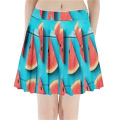 Watermelon Blue Background Pleated Mini Skirt by artworkshop