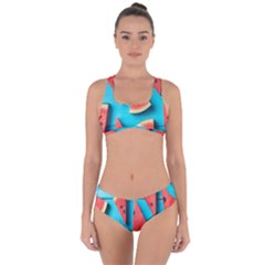 Watermelon Blue Background Criss Cross Bikini Set by artworkshop