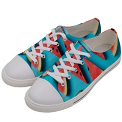 Watermelon Blue Background Women s Low Top Canvas Sneakers by artworkshop