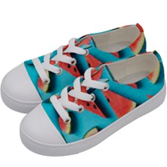 Watermelon Blue Background Kids  Low Top Canvas Sneakers by artworkshop