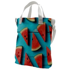 Watermelon Blue Background Canvas Messenger Bag by artworkshop