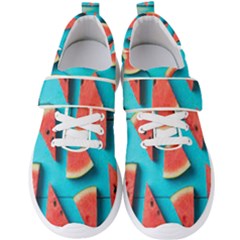 Watermelon Blue Background Men s Velcro Strap Shoes by artworkshop