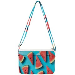 Watermelon Blue Background Double Gusset Crossbody Bag by artworkshop