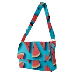 Watermelon Blue Background Full Print Messenger Bag (m) by artworkshop