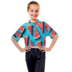 Watermelon Blue Background Kids Mock Neck Tee