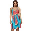 Watermelon Blue Background V-Neck Pocket Summer Dress  View1