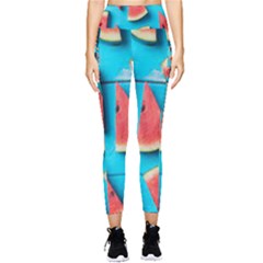 Watermelon Blue Background Pocket Leggings  by artworkshop