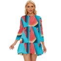 Watermelon Blue Background Long Sleeve Babydoll Dress View1