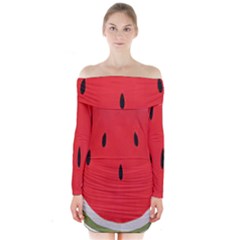 Watermelon Pillow Fluffy Long Sleeve Off Shoulder Dress by artworkshop