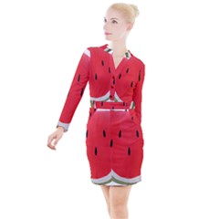 Watermelon Pillow Fluffy Button Long Sleeve Dress by artworkshop