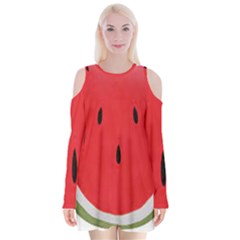 Watermelon Pillow Fluffy Velvet Long Sleeve Shoulder Cutout Dress by artworkshop