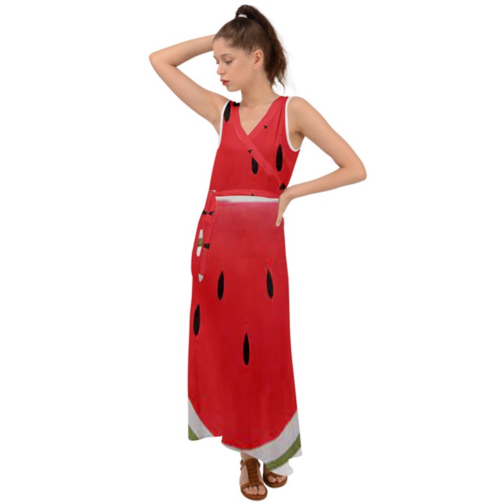 Watermelon Pillow Fluffy V-Neck Chiffon Maxi Dress