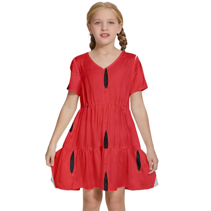 Watermelon Pillow Fluffy Kids  Short Sleeve Tiered Mini Dress