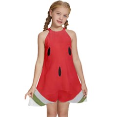 Watermelon Pillow Fluffy Kids  Halter Collar Waist Tie Chiffon Dress