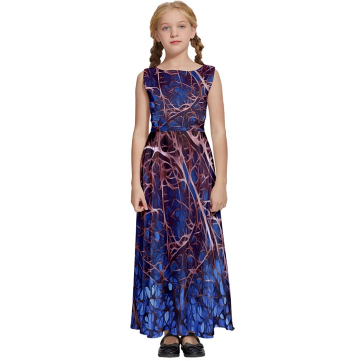 Autumn Fractal Forest Background Kids  Satin Sleeveless Maxi Dress