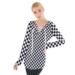 Black And White Checkerboard Background Board Checker Tie Up Tee by Amaryn4rt