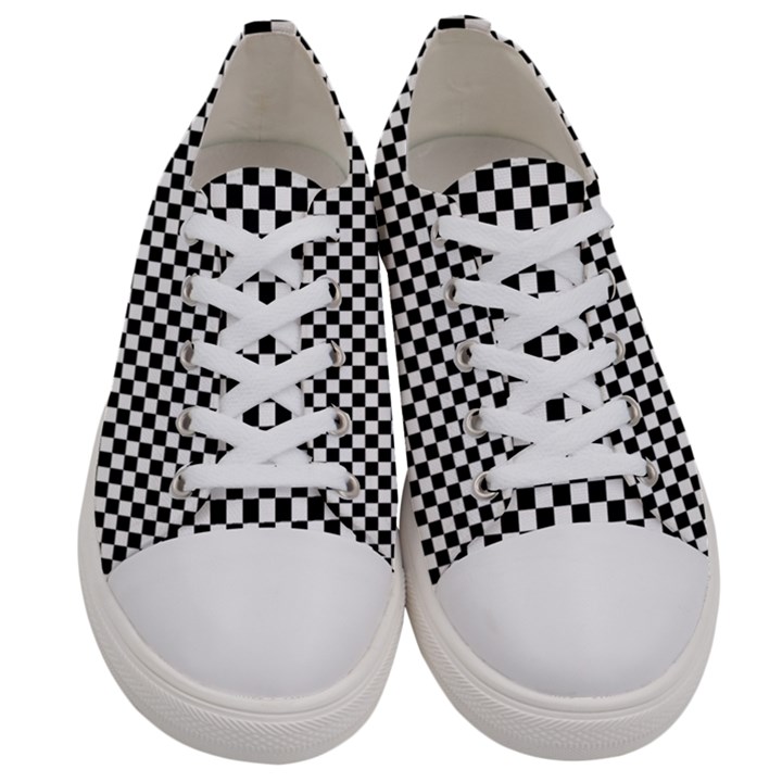 Black And White Checkerboard Background Board Checker Women s Low Top Canvas Sneakers