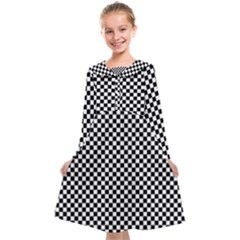 Black And White Checkerboard Background Board Checker Kids  Midi Sailor Dress by Amaryn4rt