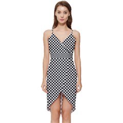 Black And White Checkerboard Background Board Checker Wrap Frill Dress by Amaryn4rt