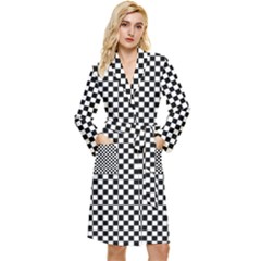 Black And White Checkerboard Background Board Checker Long Sleeve Velour Robe by Amaryn4rt