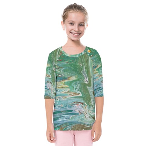 Emerald Patterns Kids  Quarter Sleeve Raglan Tee by kaleidomarblingart