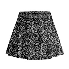 Dark Black And White Floral Pattern Mini Flare Skirt by dflcprintsclothing