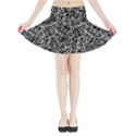 Dark Black And White Floral Pattern Mini Flare Skirt View3