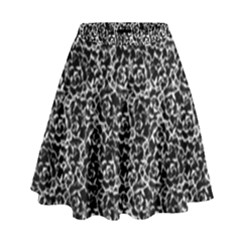 Dark Black And White Floral Pattern High Waist Skirt by dflcprintsclothing