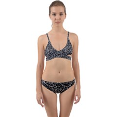 Dark Black And White Floral Pattern Wrap Around Bikini Set by dflcprintsclothing