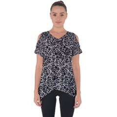 Dark Black And White Floral Pattern Cut Out Side Drop Tee by dflcprintsclothing