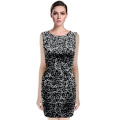 Dark Black And White Floral Pattern Sleeveless Velvet Midi Dress by dflcprintsclothing