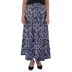 Dark Black And White Floral Pattern Flared Maxi Skirt by dflcprintsclothing