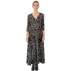 Dark Black And White Floral Pattern Button Up Boho Maxi Dress by dflcprintsclothing