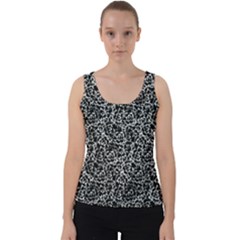 Dark Black And White Floral Pattern Velvet Tank Top by dflcprintsclothing