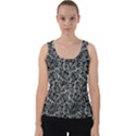 Dark Black And White Floral Pattern Velvet Tank Top View1