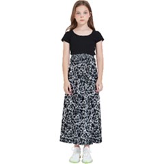 Dark Black And White Floral Pattern Kids  Flared Maxi Skirt by dflcprintsclothing